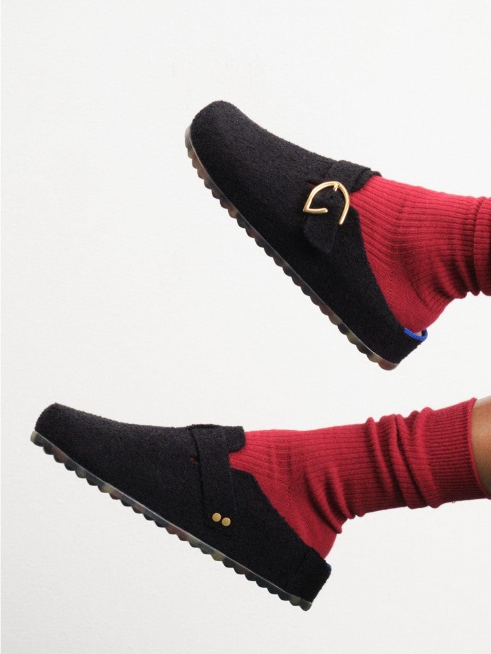 Rothy’s The Buckle Clog Soft Black Bouclé Gold Buckle W11 M10 - Picture 13 of 13